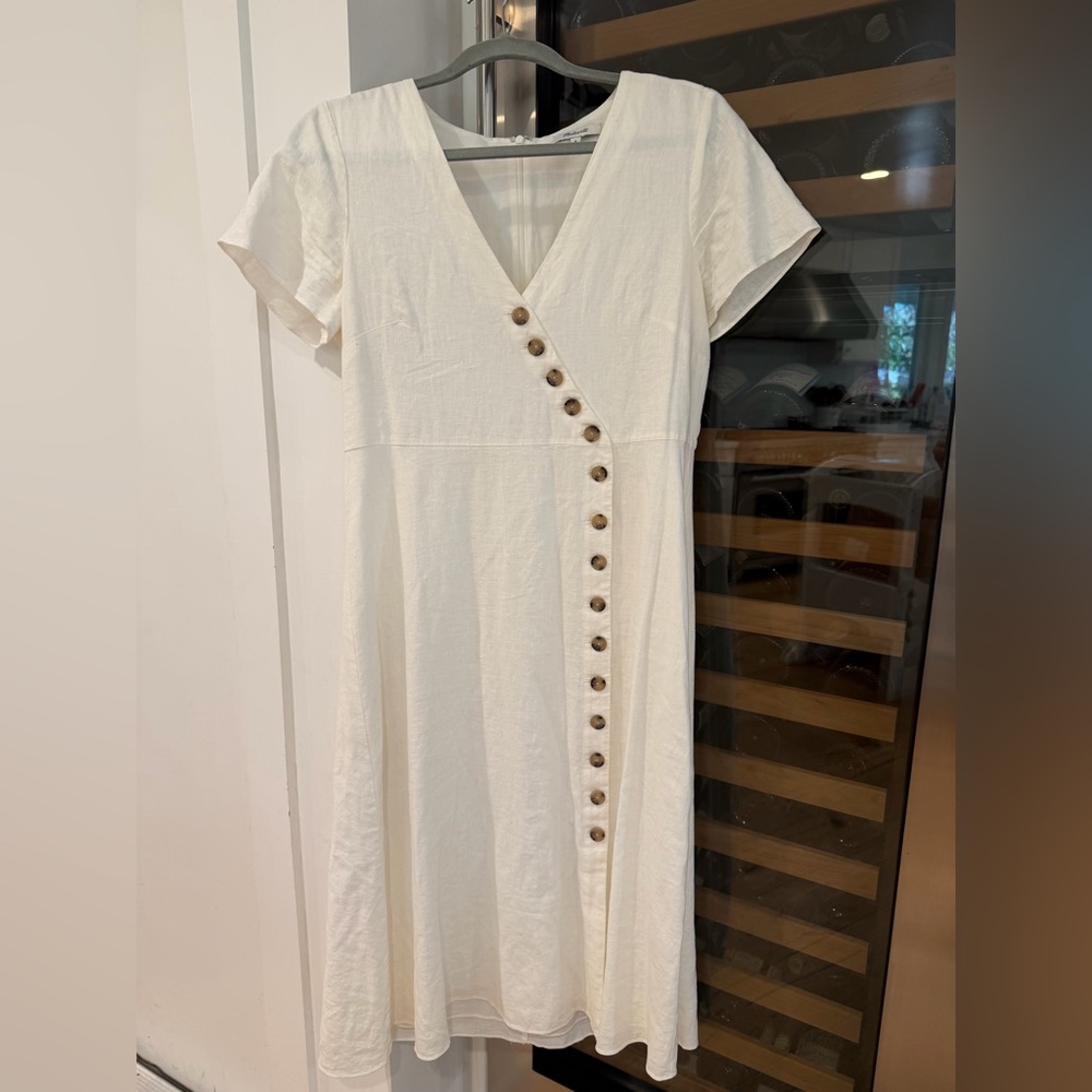 Madewell Linen-Blend Button-Wrap Midi Dress